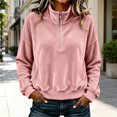 thumbnail image 2 of Women Quarter Zip Pullover Long Sleeve Velvet Sweatshirt Soft Cozy Lightweight Fall Winter Casual Loose Fit Tops Warm Outdoor Sports Wear M, 2 of 7