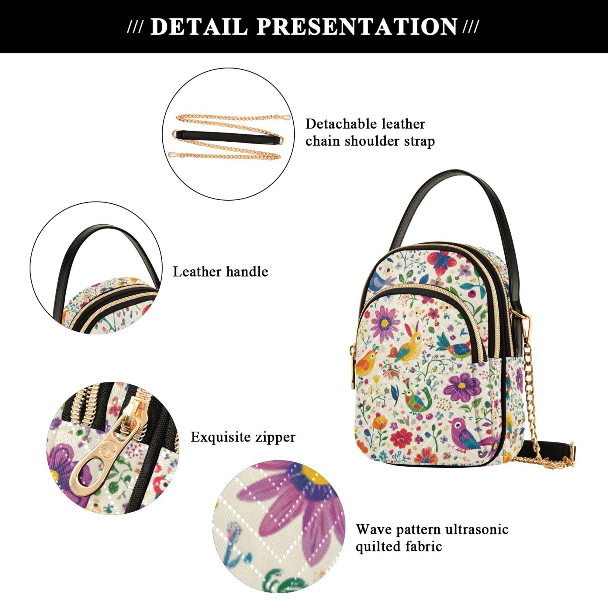 FORMRS Crossbody Bag for Women Quilted Travel Shoulder Cell Phone Purse with Chain Strap Handbag, Purple Cartoon Animals