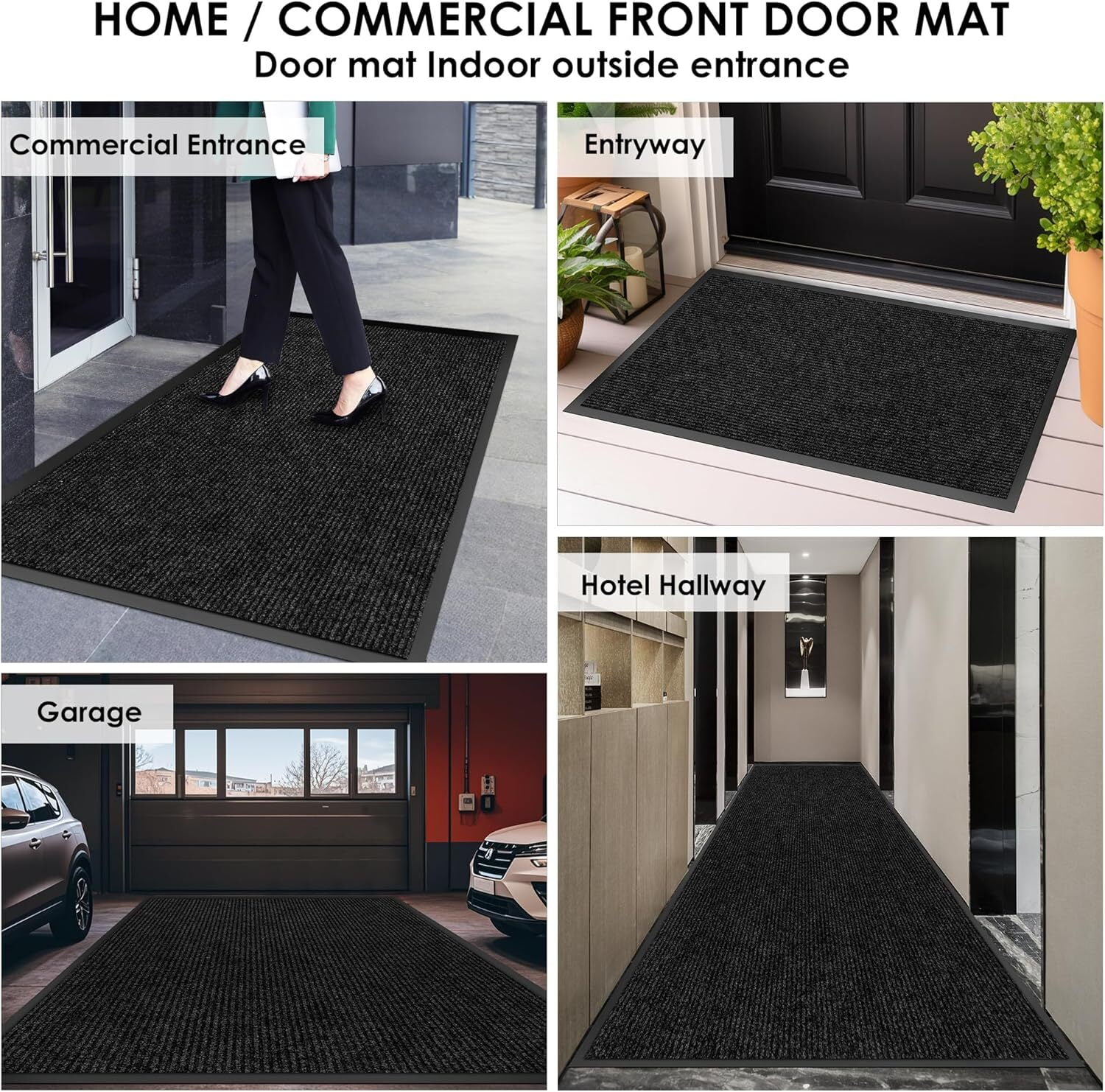 Bestvue Front Door Mat Indoor Entrance Outside Floor Doormat Entryway Welcome Mats Commercial Non Slip Rubber Backing Heavy Duty Trap Dirt Moisture for High Traffic Area 3′ x 15′