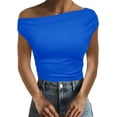 thumbnail image 5 of Ladybranch Cute Crop Tops for Women Tank Tops Ribbed One Piece Off The Shoulder Tank Tops Trendy Preppy Tops (Small,Pure Blue）, 5 of 7