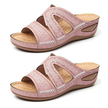 

huanledash 1 Pair Embroidery Flower Pattern Beach Sandals Fish Mouth Open Toe Platform Sole Shoes Walking Shoes