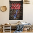thumbnail image 2 of Music Tapestry, Image of Alluring Neon All Jazz Sign with Saxophone Instrument on Brick Wall Print, Wall Hanging for Bedroom Living Room Dorm Decor, 60W X 80L Inches, Red Blue, by Ambesonne, 2 of 5