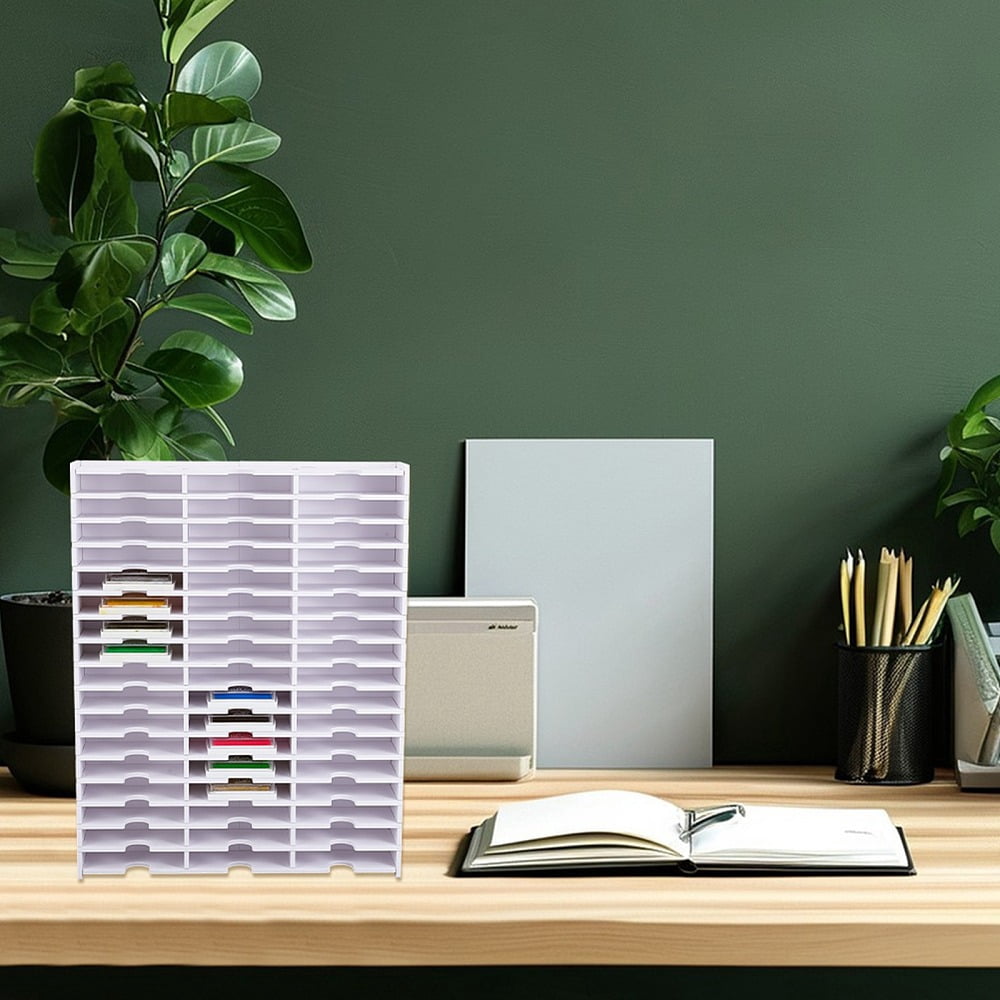 Ink Pad Storage Rack 51 Grids Inkpad Storage Box White Stamp Pads Organizer Holder 17.5"x13.77"x3.03"