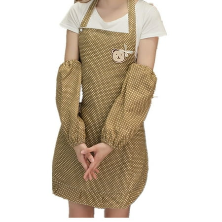 - Novo Fashion Polka Dot Apron with Arm Covers - Durable, Pretty and Waterproof for Cooking (Brown)