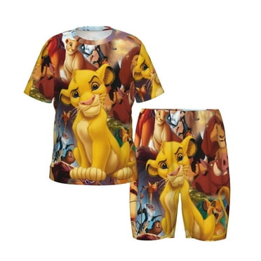 The Lion King 2 Piece Kids Pajama Set, Soft Cozy Short Sleeve Top and Shorts PJ Set for Girls Boys, Summer Casual Matching Sleepwear