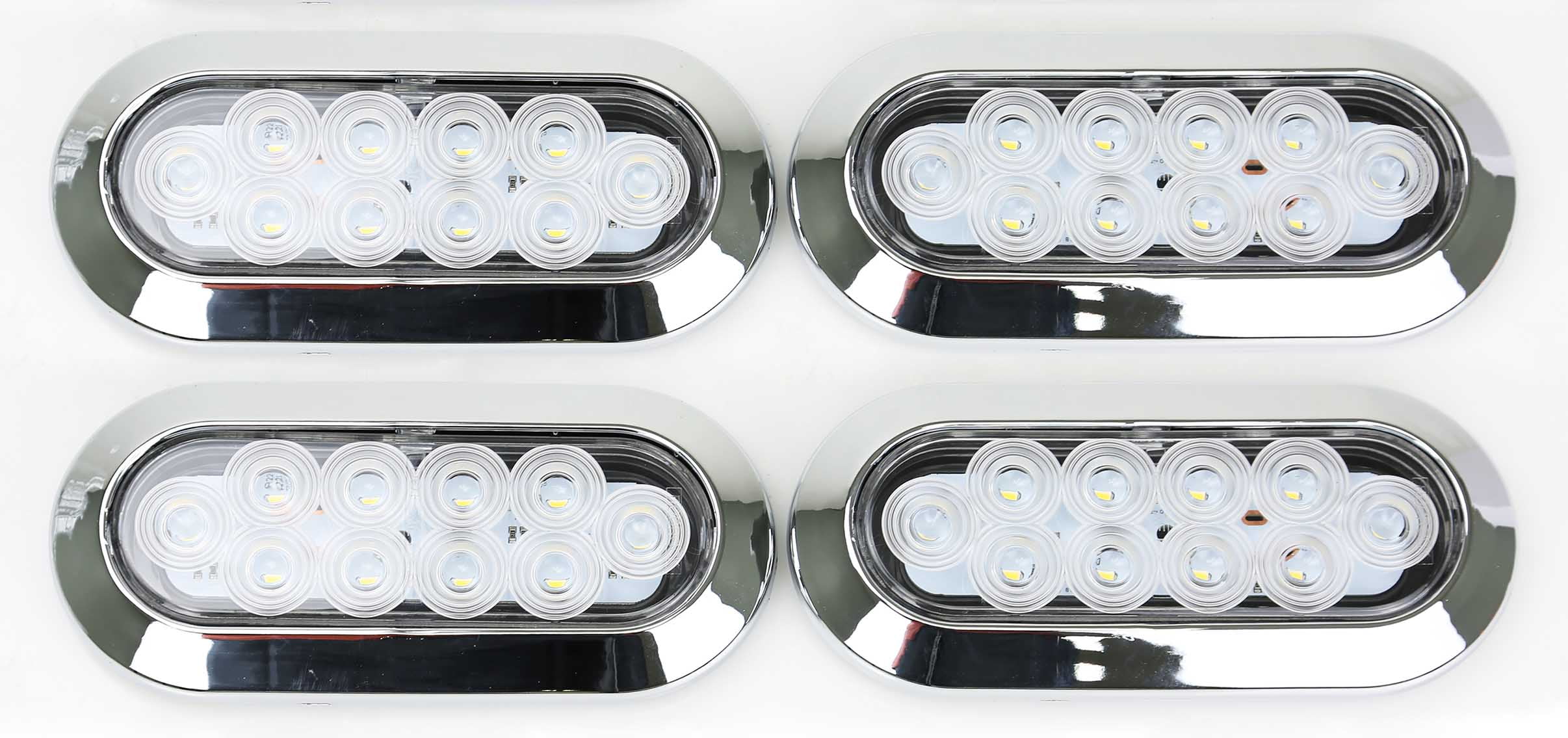 6" Oval LED Trailer Lights 2 Red/Clear Stop/Turn/Tail & 2 Backup