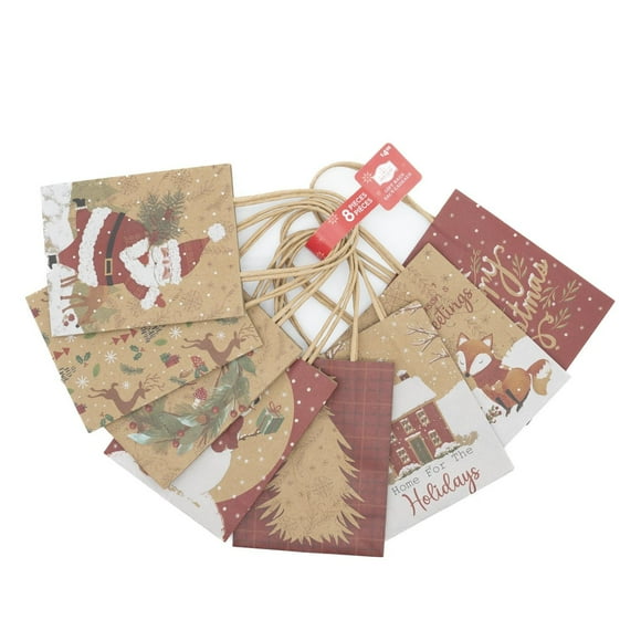 Holiday Time 8 paquets de petits sacs-cadeaux en papier Kraft - Père Noël