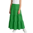 thumbnail image 4 of WQNVRNR Girls Tiered Hem Skirts- Elastic Waist High Waist A-Line Casual Flowy Skirts Green Size 5, 4 of 7