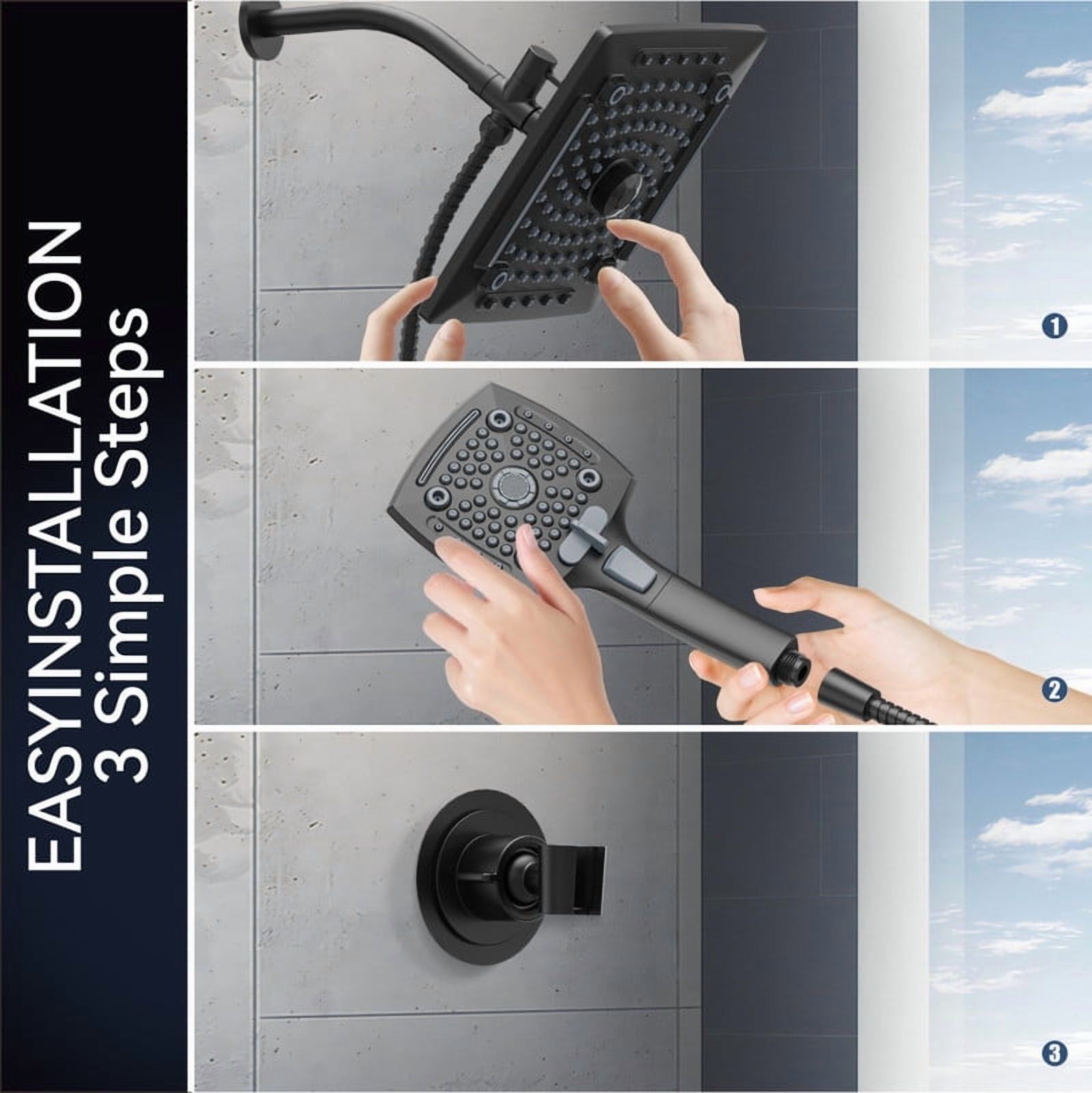 AUKTOPT Rainfall 5-Modes Spary 10 Inch Wall-Mount Showerhead Handheld Shower, Shower Head Combo with 60 Inch Hose, Matte Black