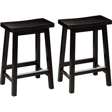 Basics Classic Solid Wood Saddle-Seat Counter Stool with Foot Plate - 24", Black, 2-Pack