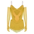 thumbnail image 4 of TiaoBug Dance Leotard for Womens Glitter Latin Jazz Club Party Fringe Dance Dress with Gloves Yellow M, 4 of 7