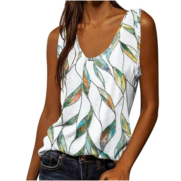 Mujeres moda sexy sin mangas flor pirnt chaleco u-cuello impreso tops camiseta chaleco blusa tops Pompotops lopia987423