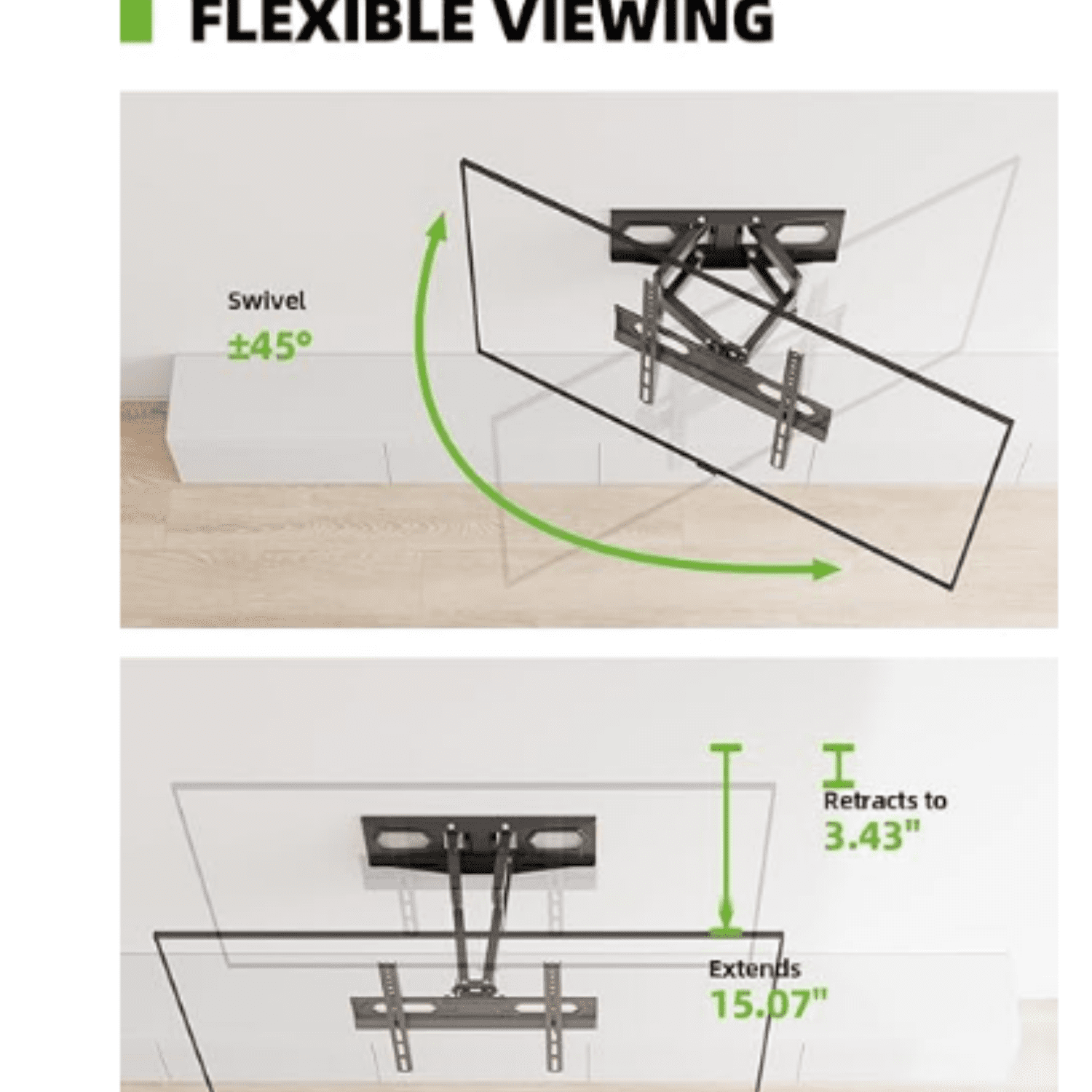 TV Wall Mount for 32-65 inch Flat Screen/LED/4K up to 110lbs, Full Motion TV Mount Bracket with Swivel & Tilt Articulating Dual Arms, Max VESA 400x400mm, Fits 12/16" Wood Studs