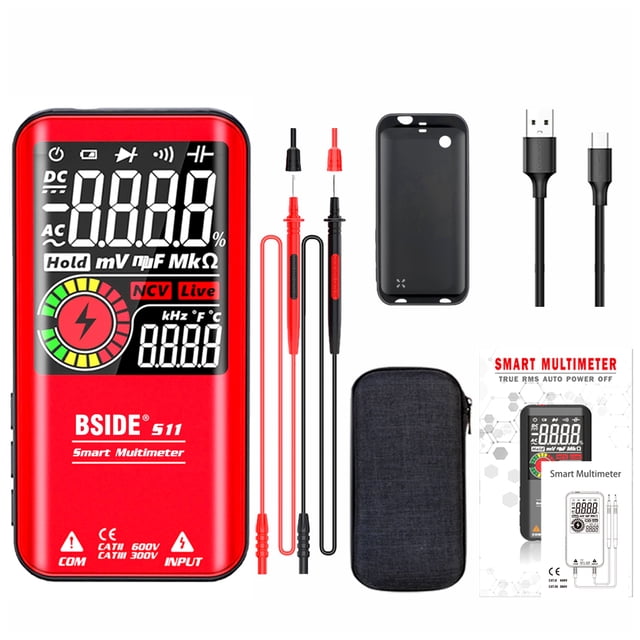 BSET S11 Multímetro inteligente 1000V Medidor de capacitancia recargable AUTOVANTE AUTOMÁTICO Bolsillo portátil Voltímetro multifuncional Probador rojo seitruly TO001190-02B