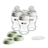 Tommee Tippee Natural Start 3-in-1 Glass Baby Bottle, Cup & Food Jar Set, 9oz, Slow Flow Breast-Like Nipple, Leak-Proof for Travel & Food Storage