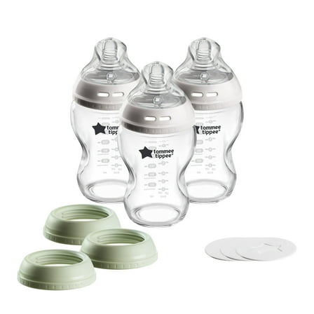 Tommee Tippee Natural Start 3-in-1 Glass Baby Bottle, Cup & Food Jar Set, 9oz, Slow Flow Breast-Like Nipple, Leak-Proof for Travel & Food Storage