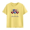 thumbnail image 4 of Summer 2 Piece Set For Kids Crew Neck Short Sleeve Tees Elastic Waist Shorts July 4th Print Casual Comfy Comfy (13 Years, Yellow), 4 of 9
