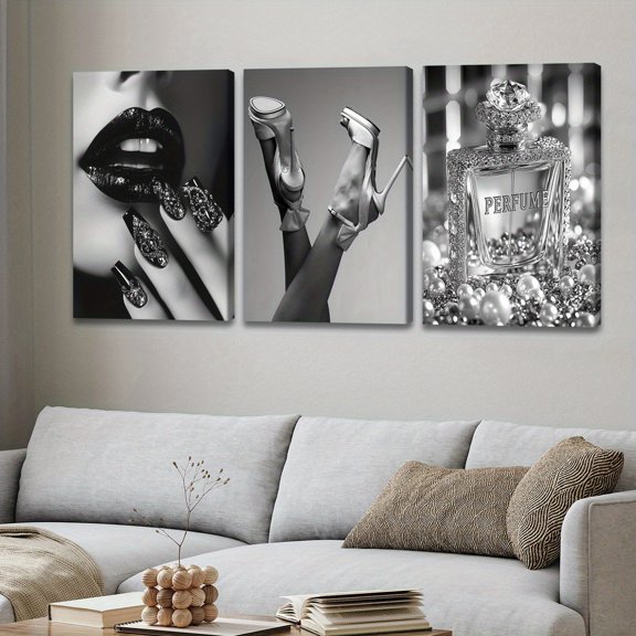 3pcs d Canvas Art - Elegant Women & Perfume Theme Posters, Modern Fantasy Decor for Home, Office, or Living Room, High-Definition 8K, Odorless, Perfect Gift for Friends and Family, Home