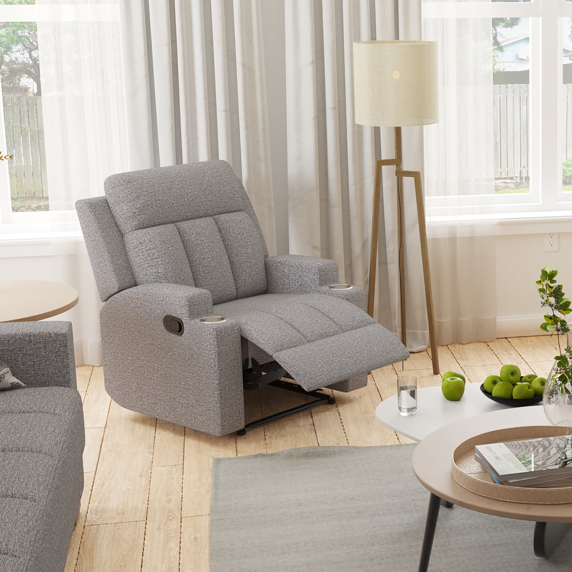 Ottomanson Prada Polyester Manual Recliner Chair with Cupholders and Footrest, Gray
