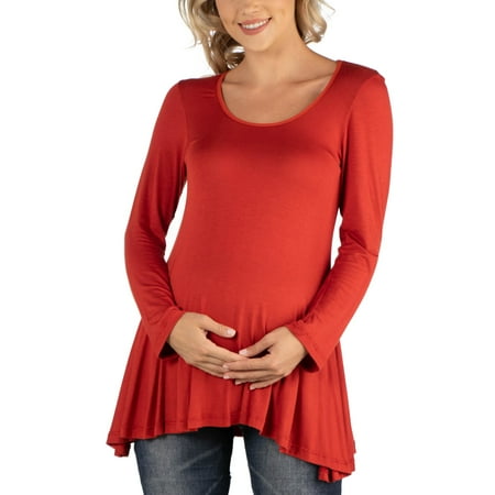 

24seven Comfort Apparel Long Sleeve Solid Color Swing Style Flared Maternity Tunic Top M011202 Made in USA