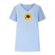 thumbnail image 5 of Camiseta de Manga Corta con Cuello en V con Impresión de Girasol, Algodón Casual Y Top de Cáñamo, 5 of 6