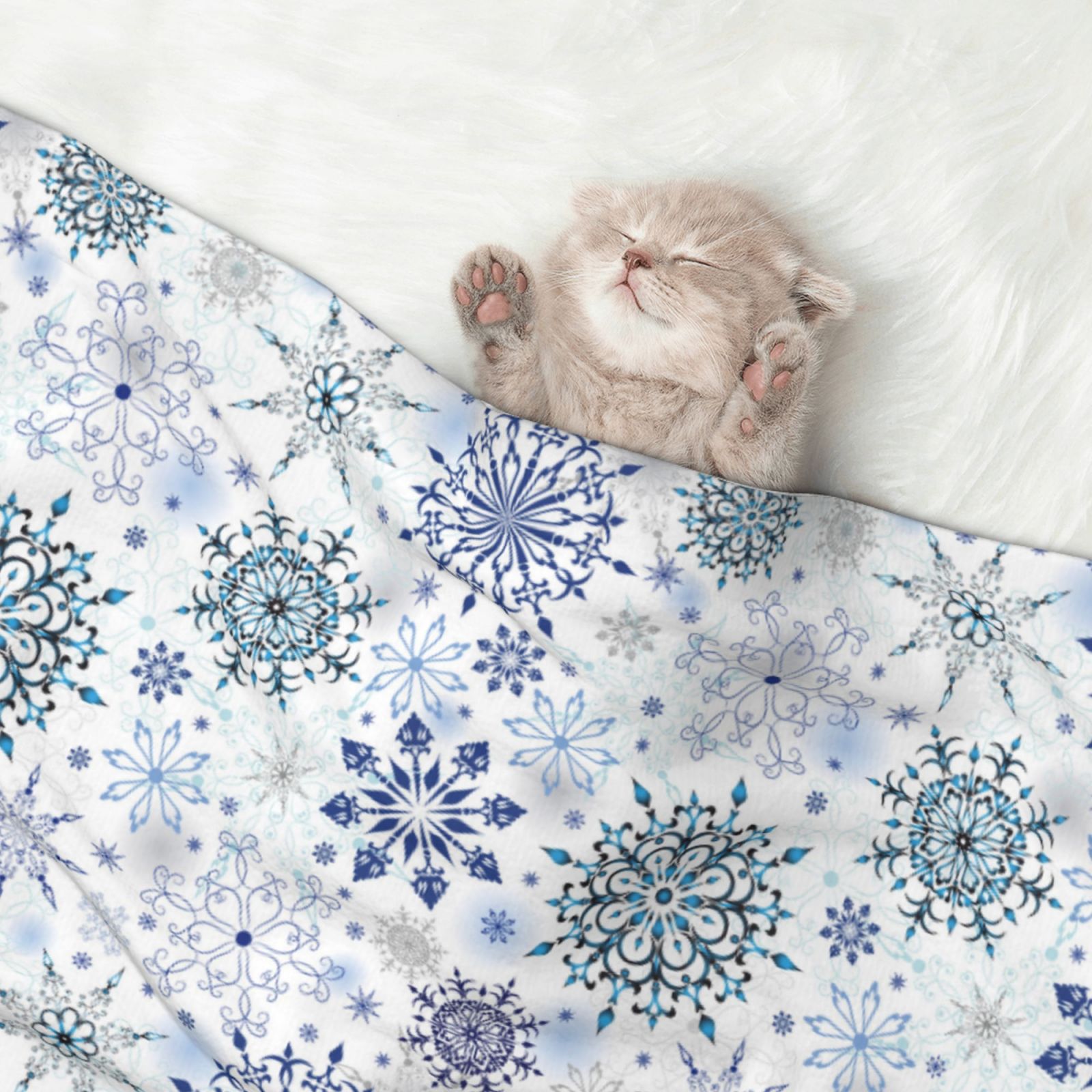 Naloa Retro ice blue snowflakes Dog Blanket, 3 Sizes Cat Blanket for Indoor Cats Large Medium Small Dog Gifts-Small
