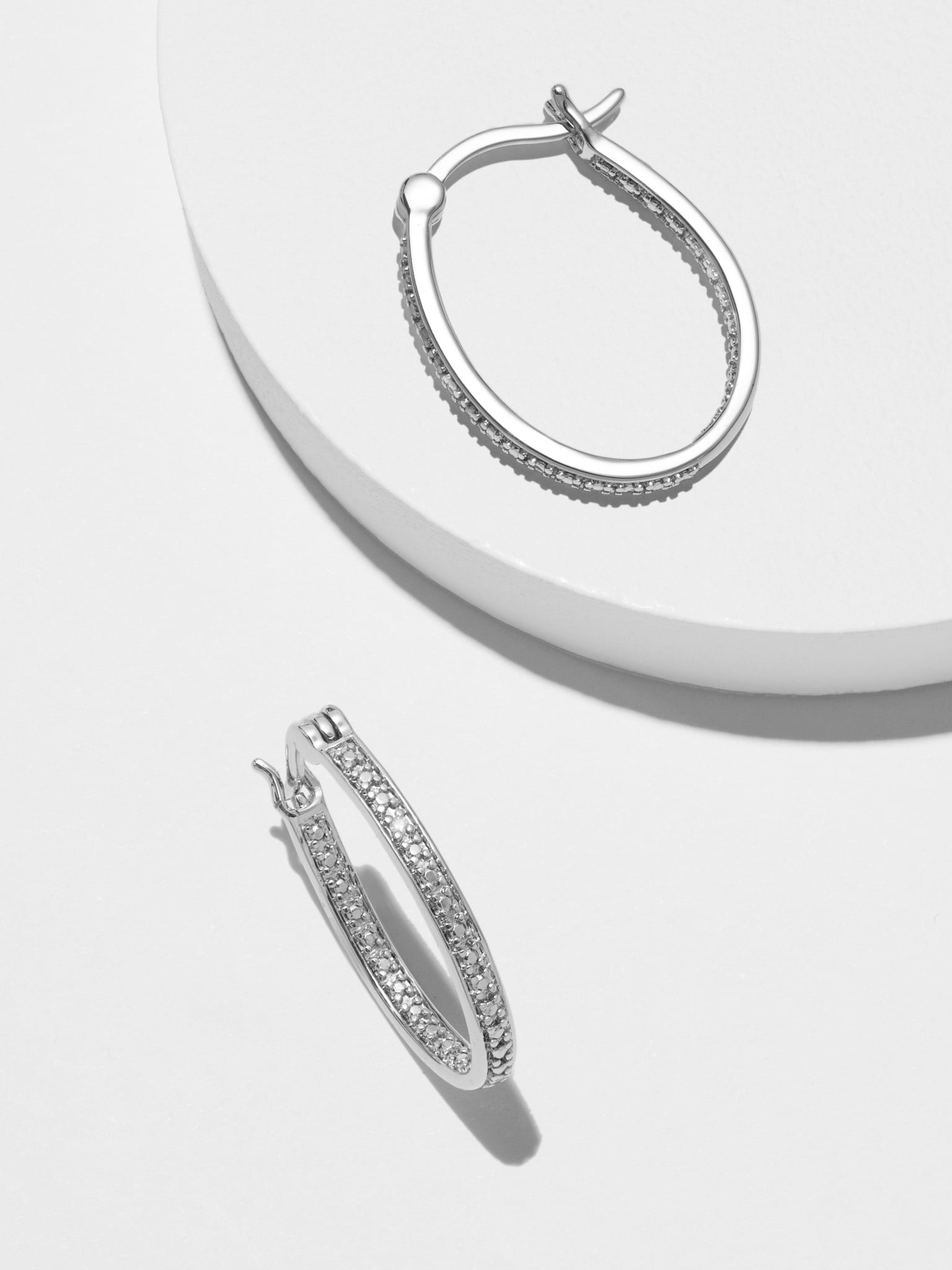 Forever Facets Fine Silver Plated Silver Tone Diamond Illusion Inside Out Diamond Accent Hoop Earrings,