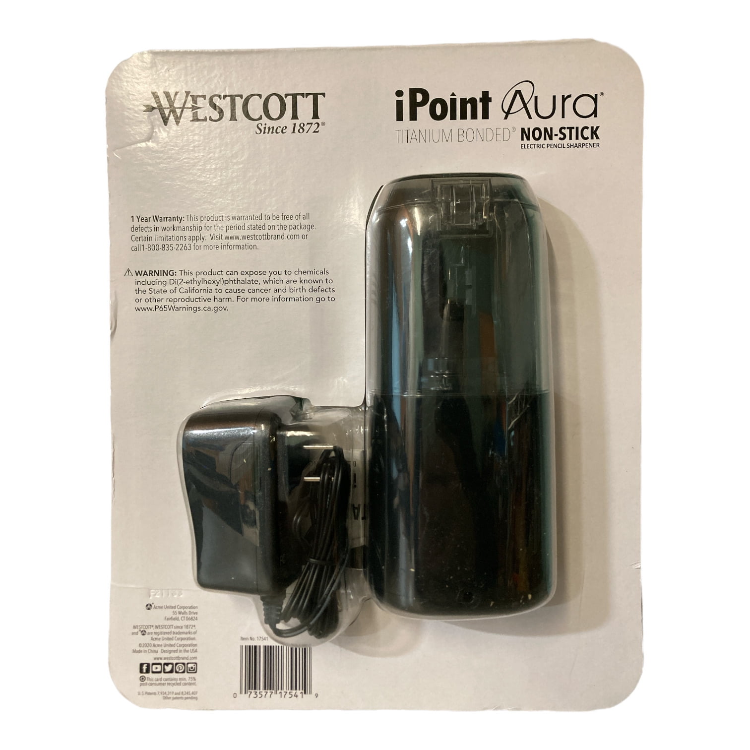 Westcott Ipoint Aura Electric Pencil Sharpener, With Manual Sharpener & Erasers