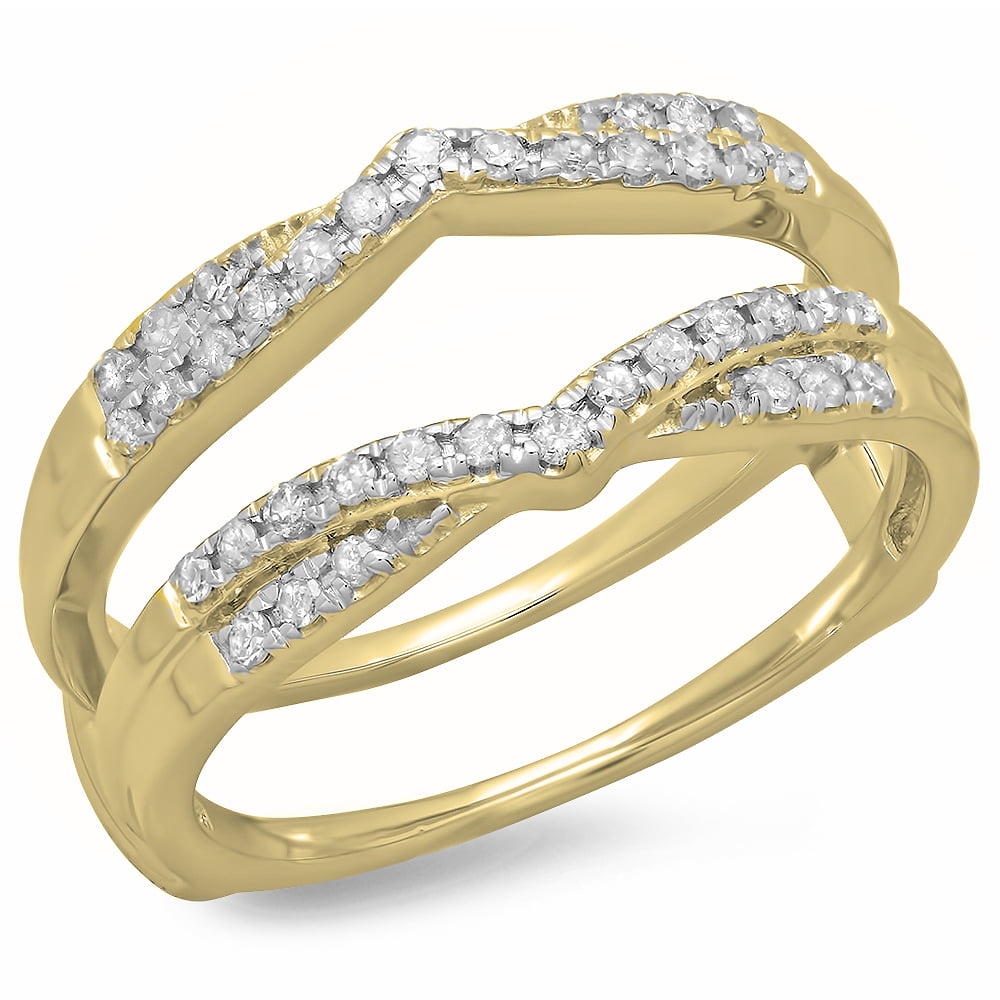 0.15 Carat ctw 10K Gold Round Champagne & White Diamond Wedding Band Anniversary Guard Chevron Ring