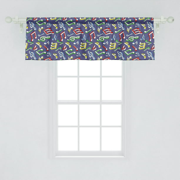 Ambesonne Music Window Valance, Cartoon Style Colorful Pattern with ...