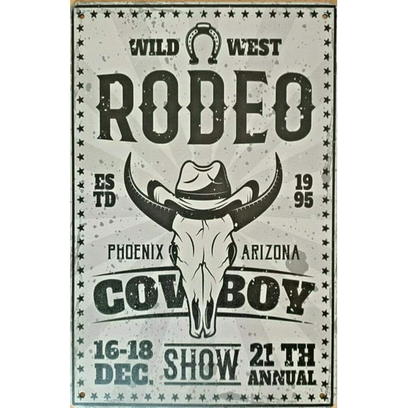 Vintage Metal Sign Rodeo Cowboy Retro Poster Plaque Tin Sign Wall Decor for Kitchen Bar Pub Farm House 12x8inch