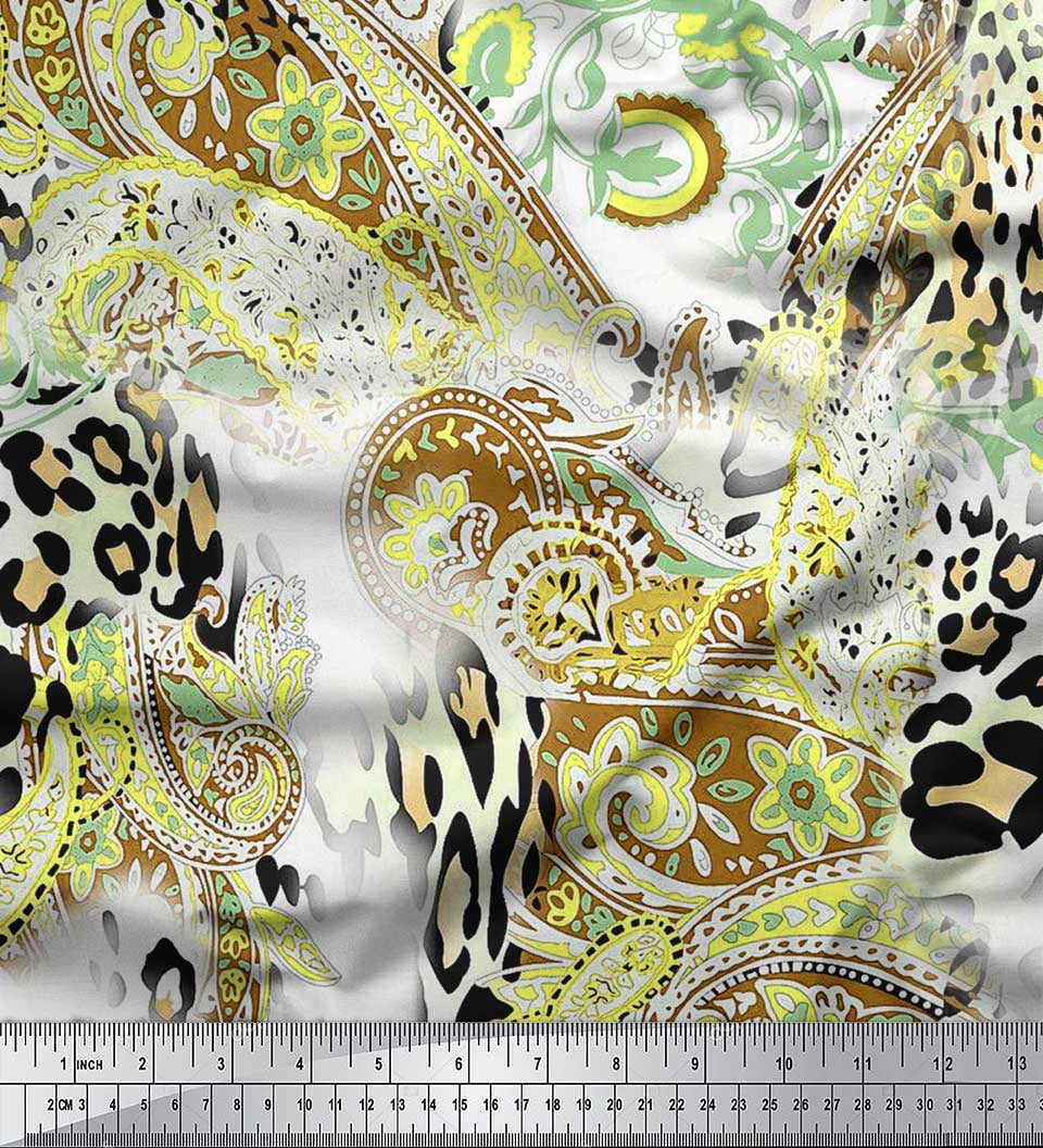 Soimoi Viscose Chiffon Fabric By The Yard - 42" Wide, Safari Animal & Rose Floral Print, Orange