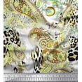 thumbnail image 1 of Soimoi Yellow Cotton Poplin Fabric Paisley & Leopard Animal Skin Print Fabric by the Yard 42 Inch Wide, 1 of 3