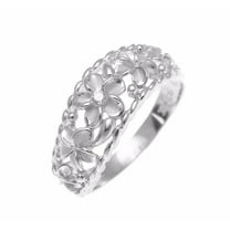 Sterling silver 925 Hawaiian 5 plumeria flower cz ring curve style rhodium plated size 6.5