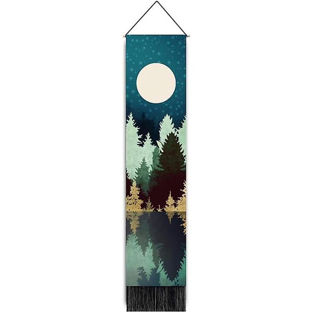 Tapiz de montaña para colgar en la pared, tapiz de árbol forestal, tapiz de luna estrellada, tapiz de cielo nocturno, tapiz de atardecer, tapices de paisajes naturales, tapiz largo rosa vert