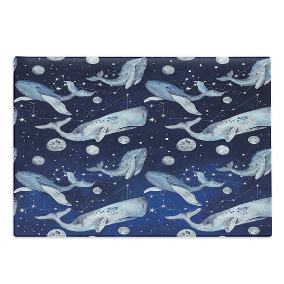 Whale Cutting Board, Fishes and Planets Hovering Amongst Stars in Outer Space Cosmos Illustration, Decorative Tempered Glass Cutting and Serving Board, Large Size, Navy Purple Grey, by Ambesonne