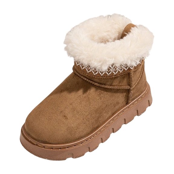 Girls Winter Boots Fuzzy Snow Boots for Kids Faux Fur Lined, Cozy & Lightweight, Faux Suede Upper, Easy Pull-On, Non-Slip TPR Outsole, Warm Winter Boots