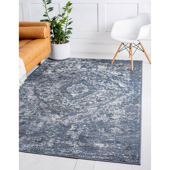 Rugs.com Oregon Collection Rug – 10' x 13' Blue Low-Pile Rug Perfect For Living Rooms, Large Dining Rooms, Open Floorplans