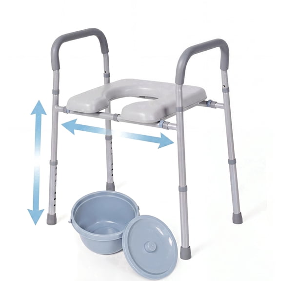 Naipo 4-in-1 Bedside Commode Chair for Seniors,Toilet Riser,Shower Chair,Adjustable Height and Width,Padded Seat and Armrests,300 lbs Capacity,7.5 Quart Removable Bucket