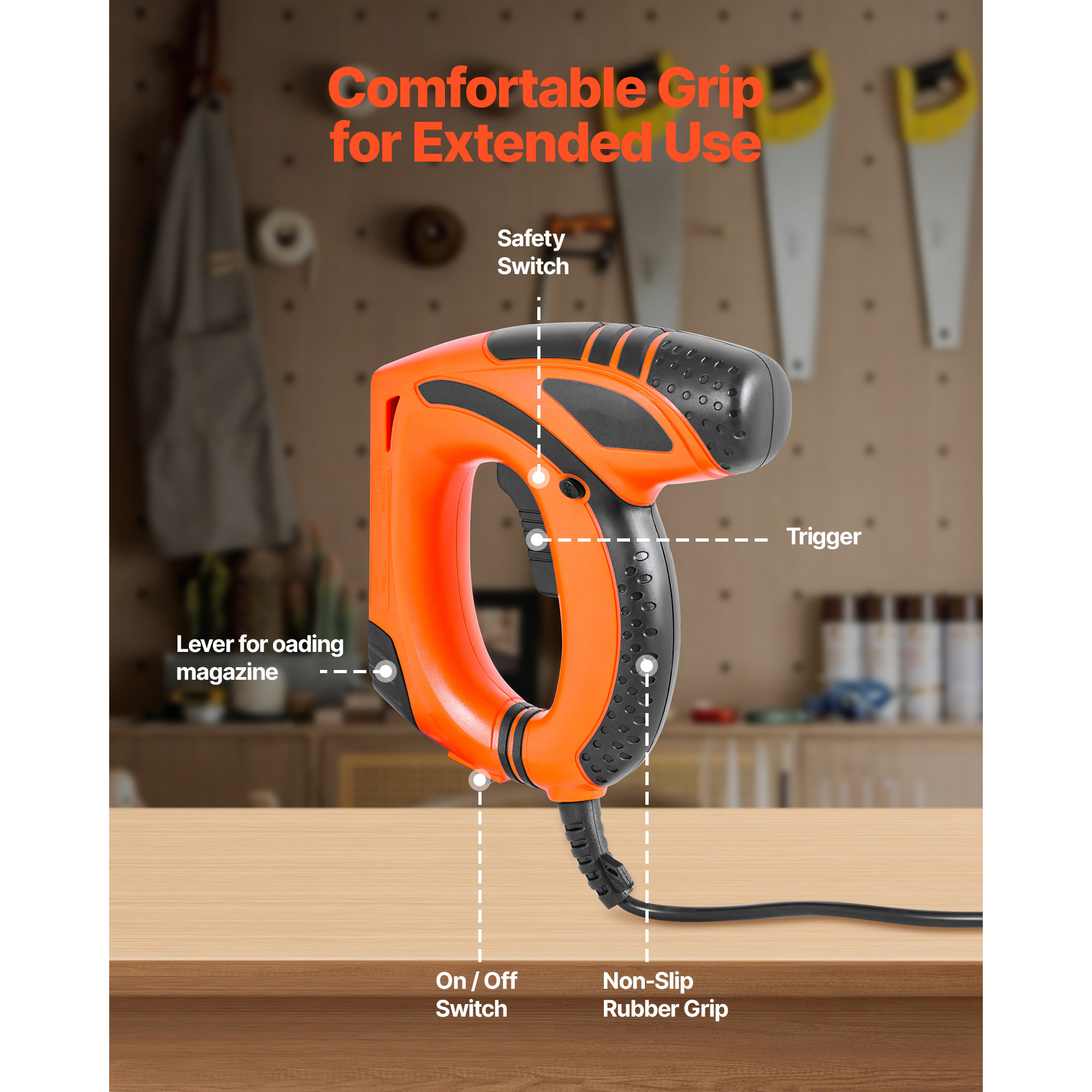 KFFKFF Electric Nail Gun, 2-in-1 Stapler and Brad Nailer, 18 Gauge 5/8 inch, Includes 1000 Staples and 1000 Nails, Non-Slip Rubber Handle, Ideal for Woodworking and DIY Applications