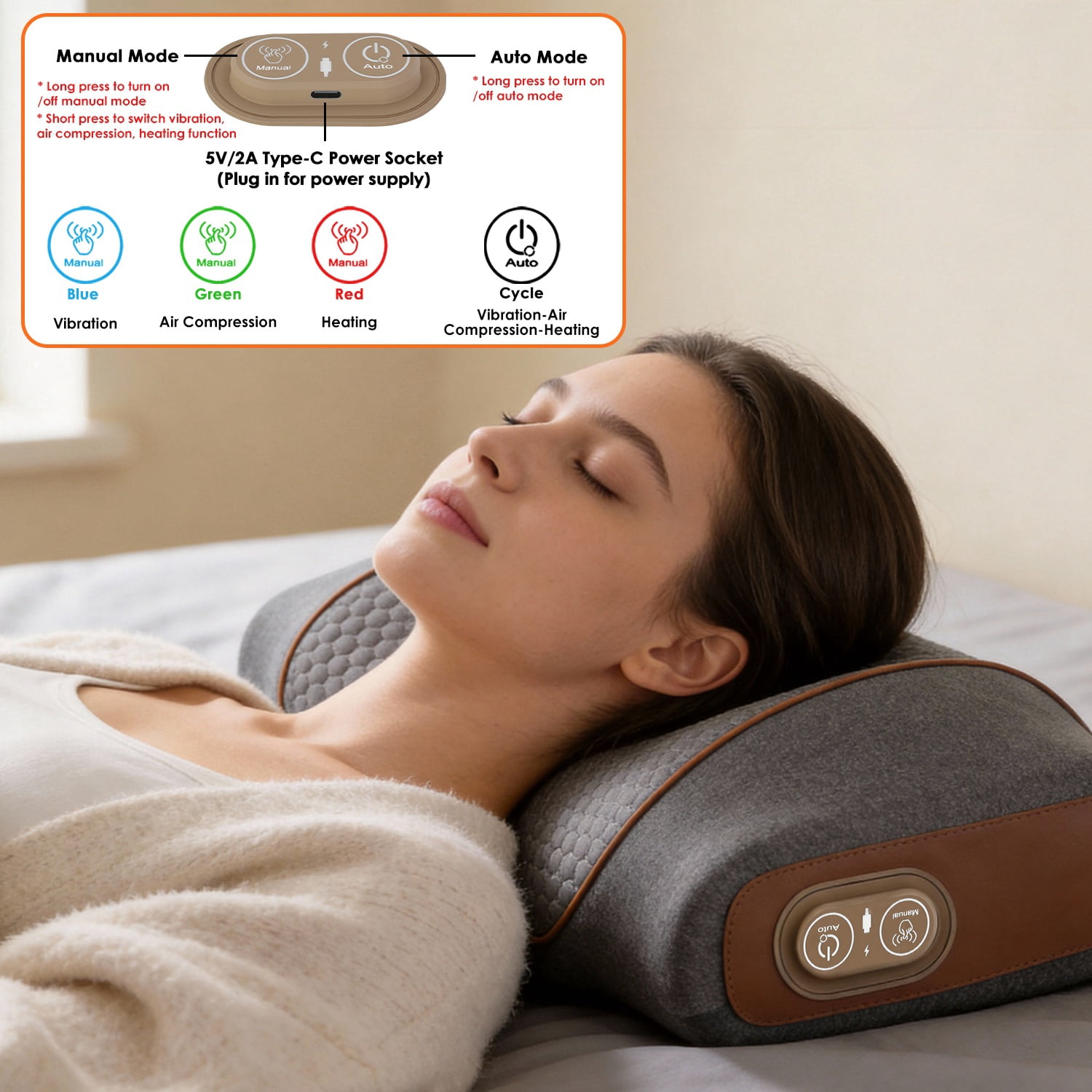 Imountek 3 in 1 Neck Massager Pillow with Heating, Ergonomic Massager Vibration Air Compression 30Min Timer for Neck Back Shoulder