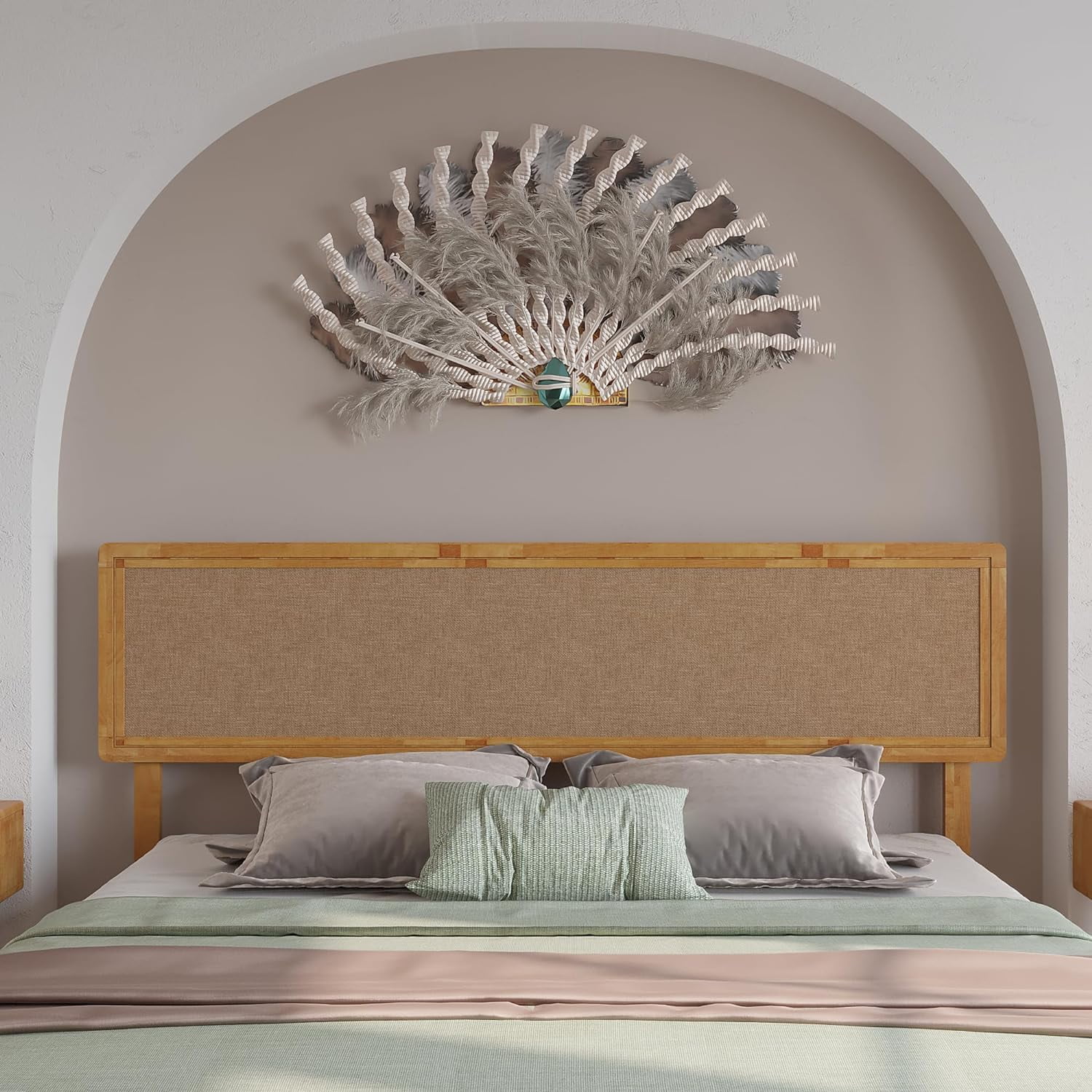 Grace King Size Headboard, Bohemian, Solid Wood, Natural