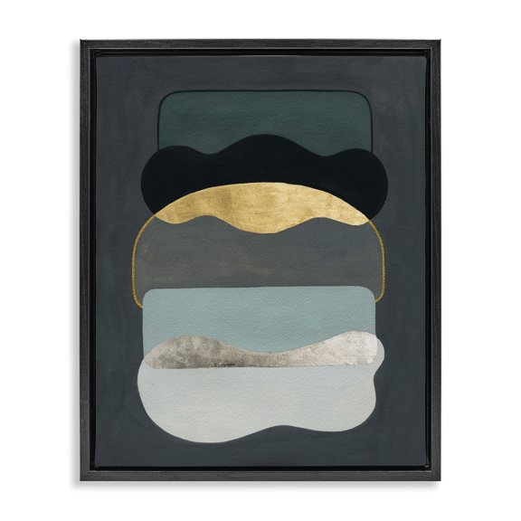Stupell Industries Mid-Century Dark Layered Shapes Black Floating Frame Canvas Art, 17 x 21, by Grace Popp