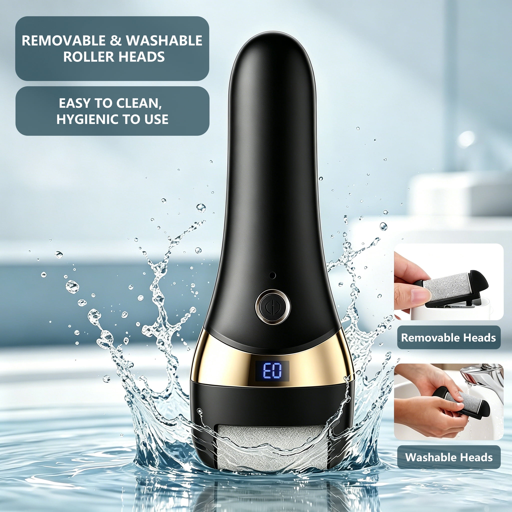 Electric Foot File USB Rechargeable Pedicure Tool for Adults, Portable Foot Grooming Device, Black