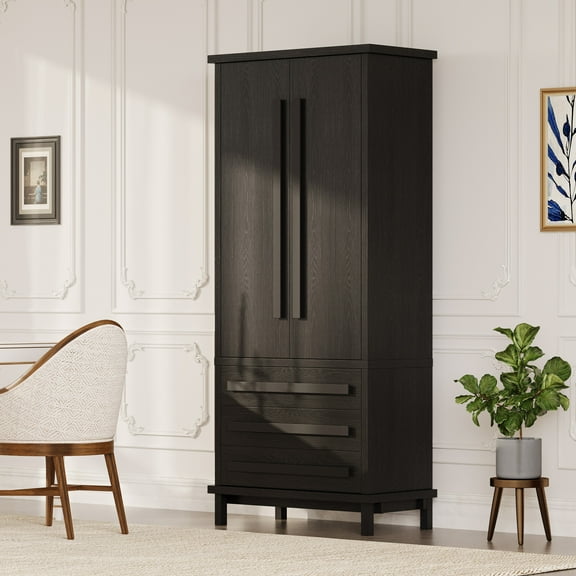 Christopher Knight Home 70" Kitchen Pantry, 6 Door Shelves, 3 Drawers, Wooden Storage Cupboard, Black