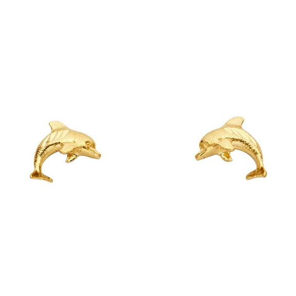 14k Yellow Gold Diamond-Cut Dolphin Stud Animal Ocean Beach Tropical Earrings Jewelry Female Unisex
