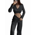 thumbnail image 3 of Traje Informal de Dos Piezas para Mujer, de Punto Liso, con Aberturas, Larga, Botones y Pantalones de Cintura Alta. Negro S, 3 of 8
