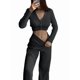 thumbnail image 3 of Traje Informal de Dos Piezas para Mujer, de Punto Liso, con Aberturas, Larga, Botones y Pantalones de Cintura Alta. Negro L, 3 of 8