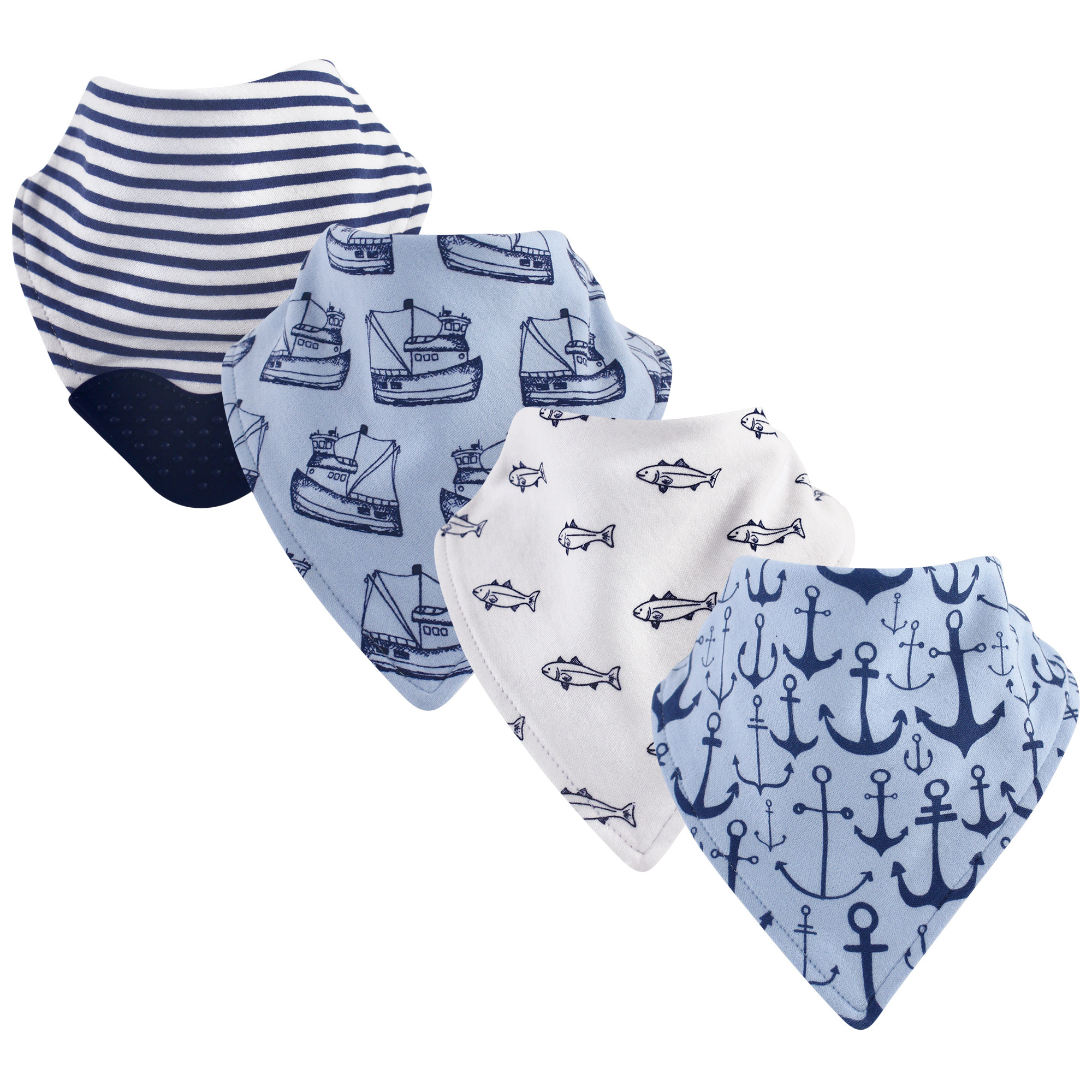 Yoga Sprout Baby Boy and Girl Bandana Bib with Teether, 4Pack Anchor