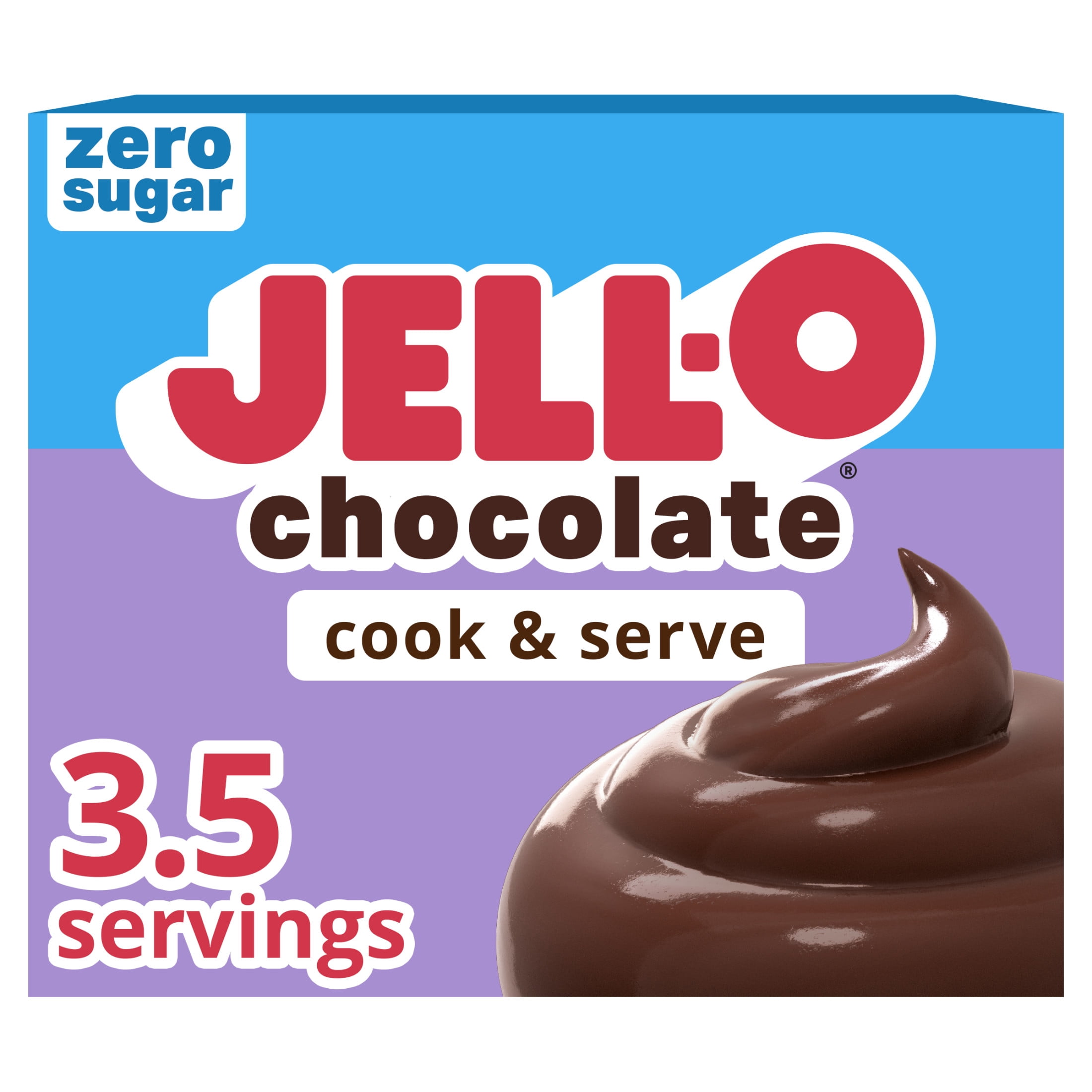 (24 pack) Jell-O Chocolate Flavor Zero Sugar Cook & Serve Reduced Calorie Pudding & Pie Filling Mix, 1.3 oz Box